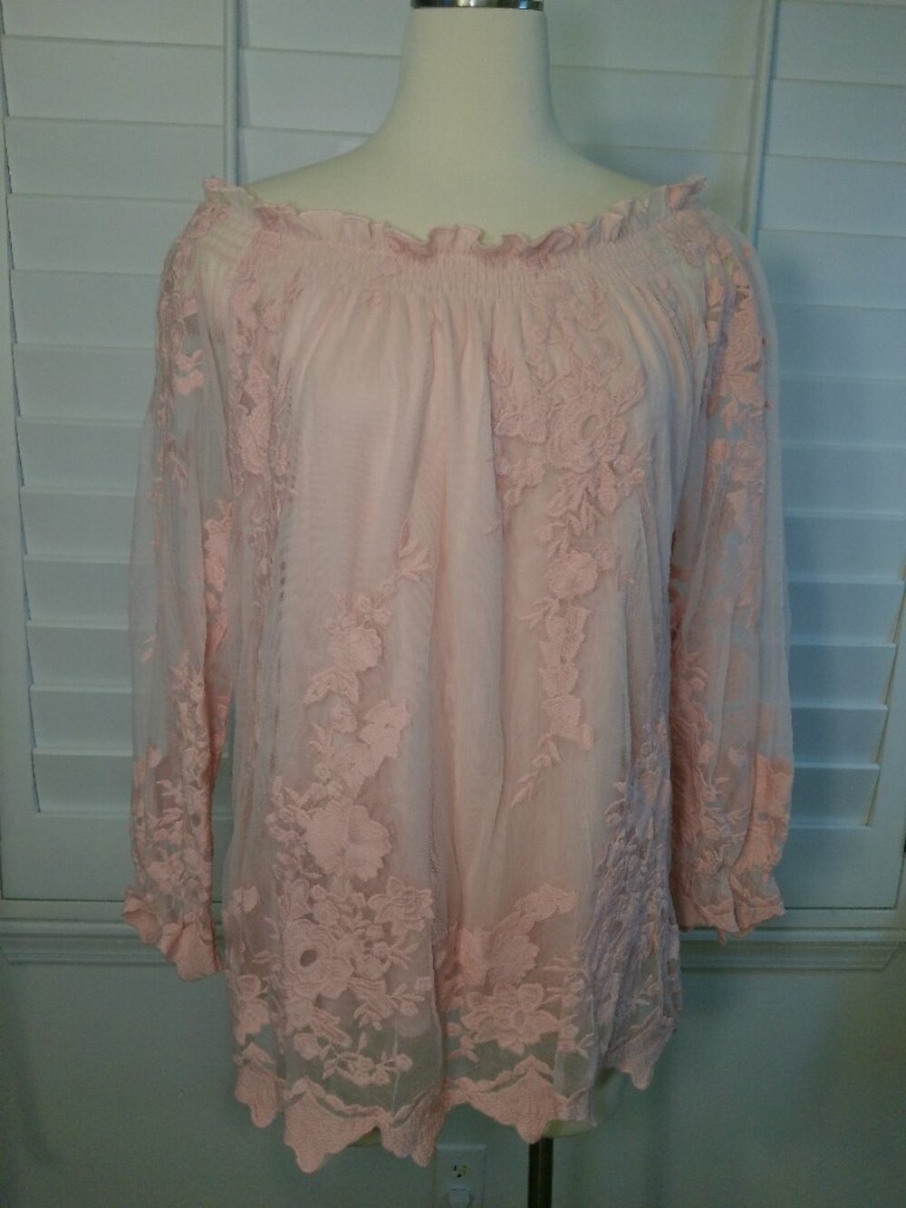 Marled Reunited Clothing Rose Mesh Lace Lined Peasant Pullover Bohemian Size XL